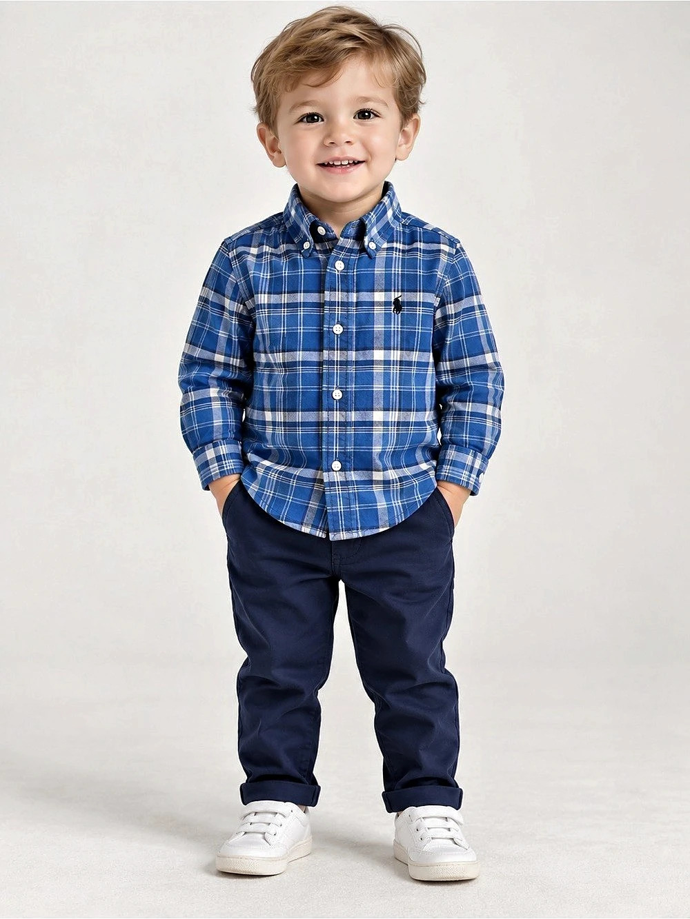 Ralph Lauren Boys Plaid Button Down in Blue & White Size 2T Like New